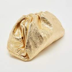 Pre Owned Bottega Veneta Metallic Gold Leather Teen Pouch Clutch
