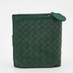 مملوكة مسبقًا Bottega Veneta Green Intrecciato Leather French Compact Wallet