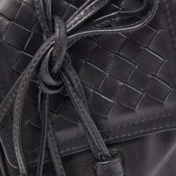 Pre Owned Bottega Veneta Black Intrecciato Leather Double Micro Crossbody Bag