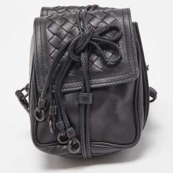Pre Owned Bottega Veneta Black Intrecciato Leather Double Micro Crossbody Bag