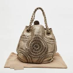 Pre Owned Bottega Veneta Light Gold Leather Illusion Hobo