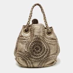 Pre Owned Bottega Veneta Light Gold Leather Illusion Hobo