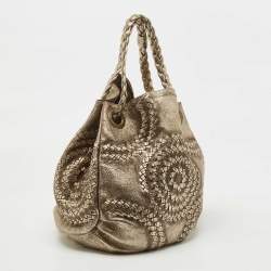 Pre Owned Bottega Veneta Light Gold Leather Illusion Hobo
