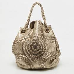Pre Owned Bottega Veneta Light Gold Leather Illusion Hobo