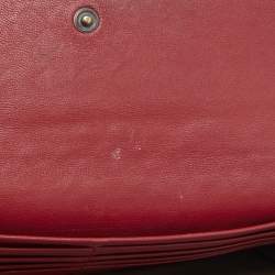 Pre Owned Bottega Veneta Red Intrecciato Leather Flap Continental Wallet