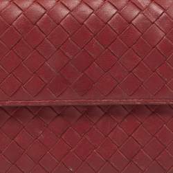 Pre Owned Bottega Veneta Red Intrecciato Leather Flap Continental Wallet