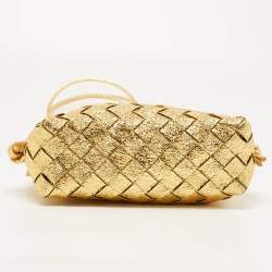 Pre Owned Bottega Veneta Gold Intrecciato Foil Leather Mini Loop Camera Crossbody Bag
