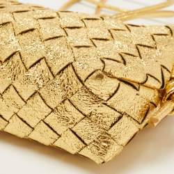 Pre Owned Bottega Veneta Gold Intrecciato Foil Leather Mini Loop Camera Crossbody Bag