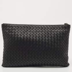 Pre Owned حقيبة صغيرة بوتيغا فينيتا جلد انترشياتو أسود بسحاب علوي 