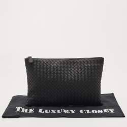 Pre Owned حقيبة صغيرة بوتيغا فينيتا جلد انترشياتو أسود بسحاب علوي 