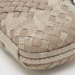 Pre Owned Bottega Veneta Grey Intrecciato Watersnake and Leather Knot Chain Clutch
