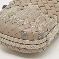 Pre Owned Bottega Veneta Grey Intrecciato Watersnake and Leather Knot Chain Clutch