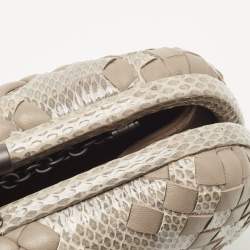 Pre Owned Bottega Veneta Grey Intrecciato Watersnake and Leather Knot Chain Clutch