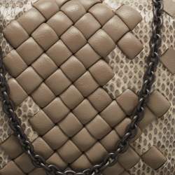 Pre Owned Bottega Veneta Grey Intrecciato Watersnake and Leather Knot Chain Clutch