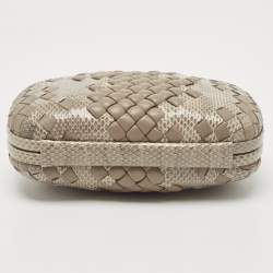 Pre Owned Bottega Veneta Grey Intrecciato Watersnake and Leather Knot Chain Clutch