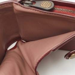 Pre Owned Bottega Veneta Red Intrecciato Leather Bifold Zip Wallet