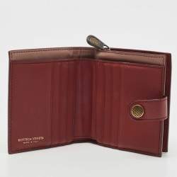 Pre Owned Bottega Veneta Red Intrecciato Leather Bifold Zip Wallet