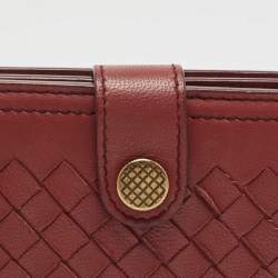 Pre Owned Bottega Veneta Red Intrecciato Leather Bifold Zip Wallet