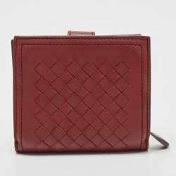 Pre Owned Bottega Veneta Red Intrecciato Leather Bifold Zip Wallet