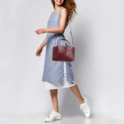 Pre Owned Bottega Veneta Burgundy Intrecciato Leather Arco Tote