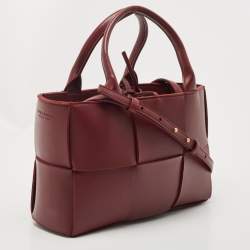 Pre Owned Bottega Veneta Burgundy Intrecciato Leather Arco Tote