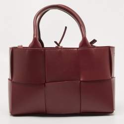 Pre Owned Bottega Veneta Burgundy Intrecciato Leather Arco Tote