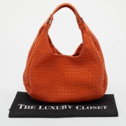 Pre Owned Bottega Veneta Orange Intrecciato Leather Small Campana Hobo