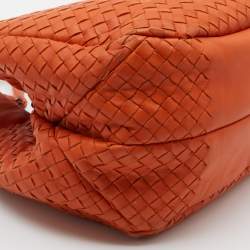 Pre Owned Bottega Veneta Orange Intrecciato Leather Small Campana Hobo