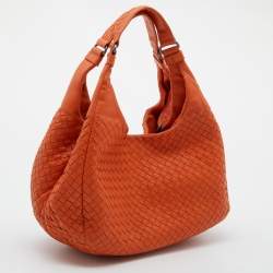 Pre Owned Bottega Veneta Orange Intrecciato Leather Small Campana Hobo