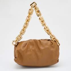 Pre Owned Bottega Veneta Tan Leather Chain Pouch Clutch
