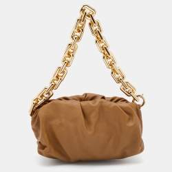 Pre Owned Bottega Veneta Tan Leather Chain Pouch Clutch