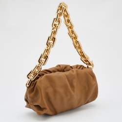 Pre Owned Bottega Veneta Tan Leather Chain Pouch Clutch