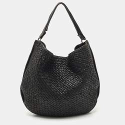 Pre Owned Bottega Veneta Black Intercciato Leather Large Loop Hobo