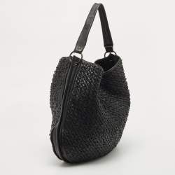 Pre Owned Bottega Veneta Black Intercciato Leather Large Loop Hobo
