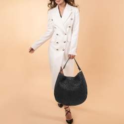 Pre Owned Bottega Veneta Black Intercciato Leather Large Loop Hobo