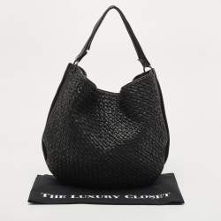 Pre Owned Bottega Veneta Black Intercciato Leather Large Loop Hobo