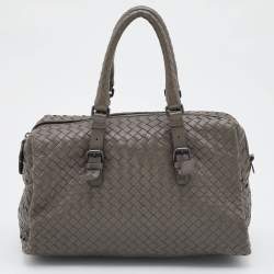 مملوكة مسبقًا Bottega Veneta Grey Intrecciato Leather Boston Zip Bag