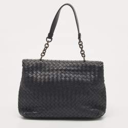 Pre Owned Bottega Veneta Black Intrecciato Leather Medium Olimpia Shoulder Bag