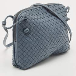 Pre Owned Bottega Veneta Light Blue Intrecciato Leather Nodini Crossbody Bag