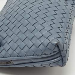 Pre Owned Bottega Veneta Light Blue Intrecciato Leather Nodini Crossbody Bag