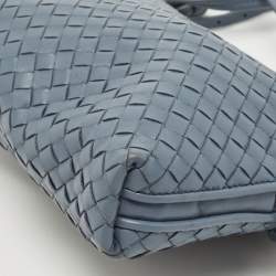 Pre Owned Bottega Veneta Light Blue Intrecciato Leather Nodini Crossbody Bag