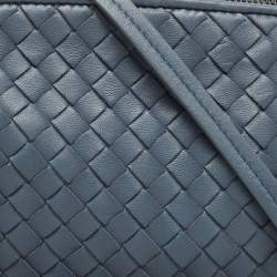 Pre Owned Bottega Veneta Light Blue Intrecciato Leather Nodini Crossbody Bag
