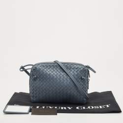 Pre Owned Bottega Veneta Light Blue Intrecciato Leather Nodini Crossbody Bag