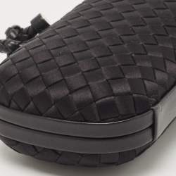 Pre Owned Bottega Veneta Black Intrecciato Satin and Leather Knot Clutch