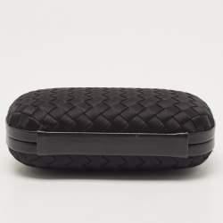Pre Owned Bottega Veneta Black Intrecciato Satin and Leather Knot Clutch