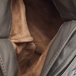 Pre Owned Bottega Veneta Dark Grey Intrecciato Leather Flap Chain Clutch