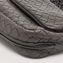 Pre Owned Bottega Veneta Dark Grey Intrecciato Leather Flap Chain Clutch