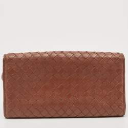 Pre Owned Bottega Veneta Brown Intrecciato Leather Flap Continental Wallet