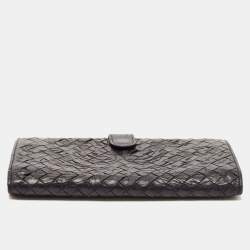 Pre Owned Bottega Veneta Black Intrecciato Leather Flap Continental Wallet