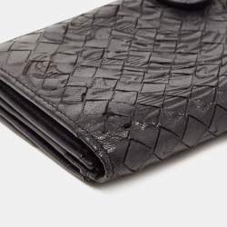 Pre Owned Bottega Veneta Black Intrecciato Leather Flap Continental Wallet